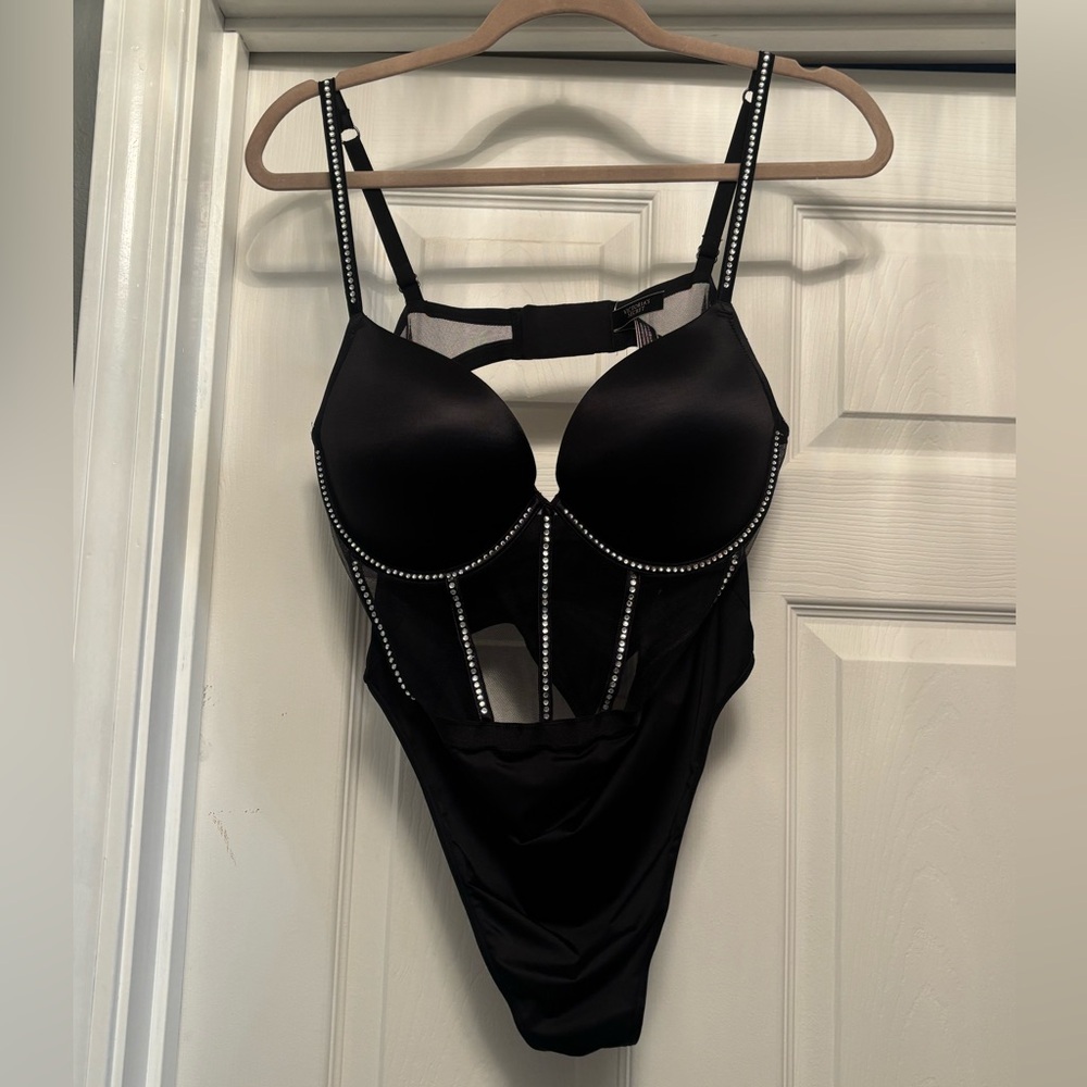 Elegant Black Rhinestone Bodysuit